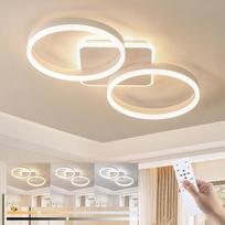 LED lubų šviestuvas su nuotolinio valdymo pulteliu, 42 W miegamojo lubų šviestuvas su naktinio apšvietimo atminties funkcija, 65 cm modernus 2 žiedų dizaino lubų apšvietimas virtuvei, biurui, valgomajam