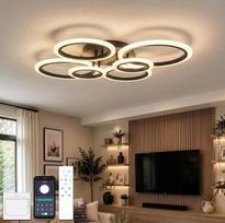 LED lubų šviestuvas su nuotolinio valdymo pultu ir programėle, lubų šviestuvai su 6 žiedais, reguliuojamas apšvietimas, šviesos nustatymų išsaugojimo funkcija su laikmačiu, šiuolaikinis lubų šviestuvas, apvalus, skirtas svetainei, prieškambariui, miegamaj