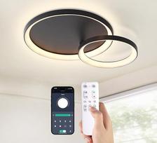 LED lubų šviestuvas Svetainės lubų šviestuvas, 28 W/42 cm, reguliuojamas, modernus svetainės šviestuvas su nuotolinio valdymo pulteliu, 3000 K - 6000 K, juodas, 2 žiedų dizaino, miegamojo šviestuvas valgomajam, darbo kambariui