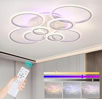 LED lubų šviestuvas, 8 žiedų svetainės kambario šviestuvas, 80 W LED lubų šviestuvas, modernus lubų šviestuvas su atminties funkcija, reguliuojamas nuotolinio valdymo pulteliu 3000-6000 K, interjero lubų šviestuvas, baltas 105 x 85 cm