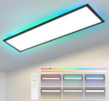 LED lubų šviestuvas, plokštė 120 x 30 cm – reguliuojamo ryškumo lubų šviestuvas, 36 W | Spalvą keičiantis plokščias biuro šviestuvas, tolygus ryškumo reguliavimas nuo 10 iki 100, lubų plokštė, virtuvės šviestuvas su nuotolinio valdymo pultu, RGB, keturi r