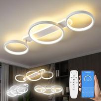 LED lubų šviestuvas, reguliuojamas žiedo formos svetainės kambario šviestuvas, 3 lemputės, 36 W 3000-6500 K lubų apšvietimas miegamajam ir svetainei, baltas, 78 cm