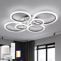 LED lubų šviestuvas, reguliuojamas, išmanusis lubų šviestuvas su nuotolinio valdymo pultu ir programėle, suderinamas su "Alexa", modernus 6 žiedų dizainas, 3000K-6500K CCT, skirtas svetainei, miegamajam, juodas