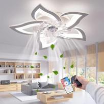LED lubų ventiliatorius su apšvietimu, "Creativity", 5 lemputės, tylus, pritemdomas ventiliatoriaus apšvietimas, lubų apšvietimas su nuotolinio valdymo pulteliu ir programėlės valdymu (baltas, 69 cm)