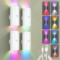LED naktinė lemputė, belaidis LED sieninis šviestuvas su judesio jutikliu, baltas, 4X | Pažangus įkraunamas magnetinis sieninis šviestuvas vidaus patalpoms, RGB spalvų perėjimas, skirtas svetainei, miegamajam, prieškambariui