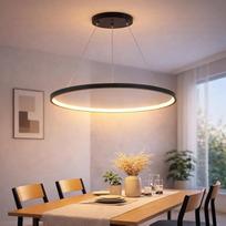 LED pakabinamas šviestuvas, valgomojo stalo pakabinamas šviestuvas, žiedinis šviestuvas, modernus juodas su 3 spalvų temperatūromis, 60 cm / 22 W aliuminio virtuvės lempa, pakabinama, 160 cm aukščio reguliuojama pakabinama lempa valgomojo kambariui | Paka