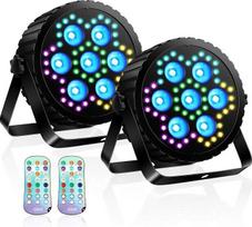 LED PAR prožektorius 80 W, vakarėlių apšvietimo prožektorius su 7 RGBW „4-in-1“ LED lemputėmis + 48 LED lemputėmis | Nuotolinio valdymo pultas, DMX valdymas ir garso aktyvinimas, idealus vakarėlių apšvietimas vestuvėms, renginiams ir Kalėdoms – 2 vnt.