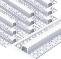 LED profilis gipso kartono plokštėms su 13 mm juostelėmis, 10 x 1 m įleistinis aliuminio profilis su pieniniu difuzoriumi, be apdailos montavimo profilis, skirtas gipso kartono plokštėms, sienoms ir luboms, netiesioginis apšvietimas (gipso profilis)