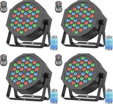 LED prožektoriaus baterija, 4 vnt., 36 RGB LED scenos šviesos, LED baterijos prožektorius su DMX ir nuotolinio valdymo pultu, diskotekų šviesa, vakarėlių šviesa, diskotekų, DJ, Helovino, Kalėdų žibintas