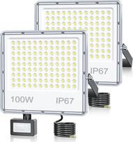 LED prožektorius su judesio jutikliu lauke 100 W LED prožektorius su judesio jutikliu lauke 10000LM 6500K vėsios baltos spalvos IP67 vandeniui atsparus sodo / kiemo apšvietimas (2 vnt.)