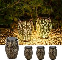LED saulės žibintas, skirtas naudoti lauke, 4 vnt., metaliniai saulės žibintai, skirti kabinti lauke, IP65 vandeniui atsparūs saulės žibintai, skirti lauko sodui, skirti lauko verandos stalui, kiemo stalui, Kalėdų dovanos