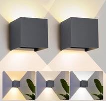 LED sieninis šviestuvas vidaus patalpoms, 2 vnt. rinkinys, sieninis šviestuvas 6 W, reguliuojama spalvinė temperatūra, 3 spalvų režimai, naktinė lemputė, IP65, skirta vidaus ir lauko naudojimui (vaikų kambariui, svetainei, miegamajam), antracito spalvos