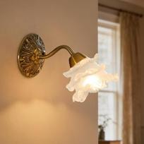 LED sieninis šviestuvas „Vintage Gold“ su stikliniu gėlių formos gaubtu, E12 sieninis šviestuvas vidaus patalpoms, 3000 K šilta balta šviesa, sieninis apšvietimas miegamajam, svetainei, prieškambariui, komplekte su LED lempute, lengvai surenkamas