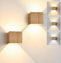 LED sieninis šviestuvas, medinis sieninis šviestuvas vidaus patalpoms, reguliuojamo ryškumo medinis sieninis šviestuvas „Vintage“ stiliaus, 6 W LED, 3000 K / 4000 K / 6000 K, baltos spalvos, šviesos kryptis į viršų ir į apačią, koridoriaus šviestuvas su r