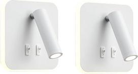 LED sieninis šviestuvas, naktinis skaitymo sieninis šviestuvas, 12 W LED sieninis skaitymo šviestuvas, reguliuojamas prožektorius (3 W + 9 W 3000 K šilta šviesa), juodas (kvadratinis baltas, 2 vnt.)