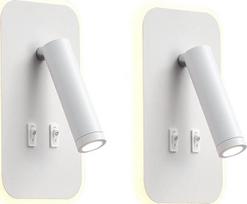 LED sieninis šviestuvas, naktinis skaitymo šviestuvas, 12 W LED sieniniai skaitymo šviestuvai, reguliuojamas prožektorius (3 W + 9 W, 3000 K šilta šviesa), juodos spalvos (baltos stačiakampės formos, 2 vnt.)