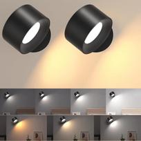 LED sieninis vidaus šviestuvas, 2 vnt., sieninis šviestuvas be maitinimo jungties, 4 ryškumo lygiai, 3 spalvų režimai, naktinis šviestuvas, baterija, 360° pasukamas jutiklinis valdymas, skirtas vaikams, svetainei, miegamajam