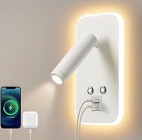 LED skaitymo lempa, sieninis šviestuvas su jungikliu, reguliuojamu apšvietimu ir USB A+C įkrovimo prievadu, besisukanti skaitymo lempa, naktinė šviesa, miegamojo lempa, miegamojo lempa, viešbučiai (3 W 3000 K + 7 W 6000 K)