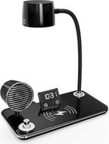 LED stalo lempa su belaidžiu įkrovikliu, „Bluetooth“ ir laikrodžiu | 4-in-1 biuro lempa su 15 W greito įkrovimo funkcija, 3 spalvų režimais, 360° pasukamu lanksčiu kakleliu, skirta namų biurui ir naktiniam staliukui