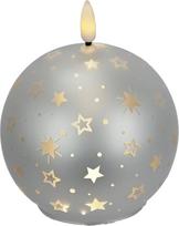 LED stiklinė rutulinė žvakė su žvaigždžių motyvais ir laikmačiu, 12 cm, LED žvakė, elektrinė, šilta balta šviesa, dekoratyvinės Advento žvakės, Advento vainikas, Kalėdų dekoracija, dovanų idėja, bekvapė, nenutekanti, be liepsnos
