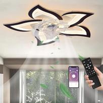 LED tylus lubų ventiliatorius su apšvietimu 50 W lubų apšvietimas su ventiliatoriumi su nuotolinio valdymo pulteliu / App Dimmable lempa su ventiliatoriumi 5 žibintai Gėlių formos akrilo gaubtas Gyvenamasis kambarys Miegamasis Juoda