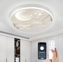 LED vaikų lubinis šviestuvas, 40 cm, reguliuojamo ryškumo „Žvaigždė ir mėnulis“ lubinis šviestuvas vaikams su nuotolinio valdymo pultu ir programėle, su naktinės šviesos funkcija, laikmačiu, berniukų ir mergaičių miegamajam, baltas
