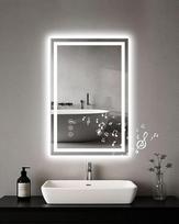 LED vonios veidrodis, 40 x 60 cm veidrodis su apšvietimu ir "Bluetooth" jutikliniu jungikliu, reguliuojama šviesos spalva, 3 spalvų temperatūros, nuo rūko apsaugantis vonios veidrodis su apšvietimu ir "Bluetooth", skirtas vonios kambariui, tualetui