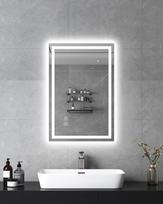 LED vonios veidrodis, 40 x 60 cm vonios veidrodis su apsauga nuo rūko, veidrodis su apšvietimu ir jutikliniu jungikliu, vėsiai baltas, reguliuojamas apšvietimas, atminties funkcija, IP44, atsparus sprogimui stiklo veidrodis Vonios kambarys