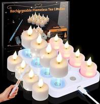 LED žvakės be liepsnos, įkraunamos su „Magic Wand“ nuotolinio valdymo pultu ir laikmačiu, 12 vnt. įkraunamų žvakių su įkrovimo stotele, skirtos kambario, svetainės, Helovino, moliūgų ir Kalėdų vakarėlių dekoravimui