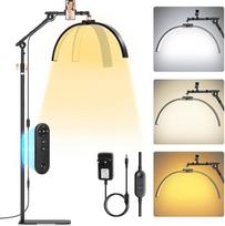 LED „Half Moon“ blakstienų lempa: 360° pasukama „Crescent Moon“ grožio lempa su telefono laikikliu – reguliuojamo ryškumo lempa blakstienų priauginimui, grožio procedūroms, tatuiruotėms ir makiažo meistrams – juoda