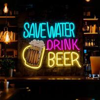 LED-Neonlicht-Schilder, Schlafzimmer-Neonlicht, dimmbar, beleuchtet, USB-betrieben für Schlafzimmer, Wohnzimmer, Zuhause, Bar, Geburtstag, Hochzeit, Party, Spielzimmer (Wasser sparen und Bier trinken)