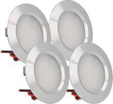 LEDLUX, 4 vnt. rinkinys: mini LED įleidžiamieji šviestuvai, apvalūs, ploni, 3 W, DC 12 V / 24 V, skylės skersmuo 50 mm, skirti virtuvės, vonios kambario ir kemperio apšvietimui [energinio efektyvumo klasė A ++] (sidabriniai, 6000 K)