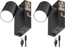 ledscom.de "Waika" sieninis šviestuvas 1 lemputė Juoda USB-C USB-A Į komplektą įeina LED GU10 lempa 227 lm šilta balta Pakuotė 2 vnt.