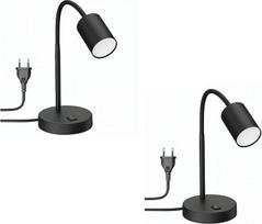 ledscom.de 2 vnt. „Waika“ stalo lempa su lankstiuoju kakleliu ir jungikliu, matinė juoda, su GU10 LED lempute (šilta balta, 4,914 W, 450 lm, 100°)