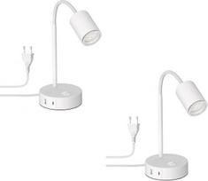 ledscom.de 2 vnt. „Waika“ stalo lempa, balta, USB-A, USB-C, su GU10 LED lempute (šilta balta, 2,4 W, 227 lm)