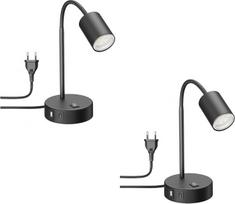 ledscom.de 2 vnt. „Waika“ stalo lempa, juoda, USB-A, USB-C, komplekte su GU10 LED lempute (šiltai balta, 2,4 W, 227 lm)