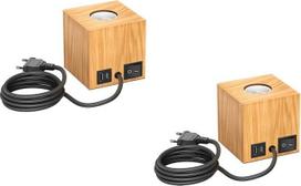 ledscom.de „HITO“ stalo lempa, jungiklis, USB, natūralus medis (kaucho medis), kvadratinė, šviesiai ruda, 1x E27, maks. 60 W, 2 vnt. rinkinys