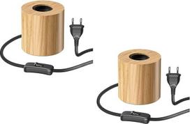 ledscom.de „HITO“ stalo lempa, su jungikliu, iš tikro medžio (kaučiuko medžio), apvali, šviesiai ruda, 1x E27, maks. 60 W, 2 vnt. rinkinys
