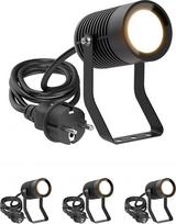 ledscom.de „Shinga Garden“ lauko prožektorius, IP65, su kištuku, juodos spalvos, komplekte su GU10 LED lempute, 630 lm, šilta balta, 4 vnt. rinkinys