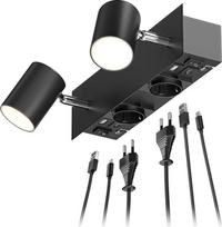 ledscom.de „Waika“ sieninis šviestuvas su 2 lemputėmis, jungikliu, juodos spalvos, 2 lizdais: USB-C ir USB-A, 2x GU10, maks. 15 W