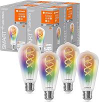 LEDVANCE Smart+ WiFi LED lemputė, balto stiklo, 4,8 W, 470 lm, Edisono formos, 64 mm skersmens, E27, reguliuojama spalva ir balta šviesa, reguliuojamas apšvietimas, reguliuojamas apšvietimas, valdoma programėle arba balsu, ilgaamžė, 4 vnt.