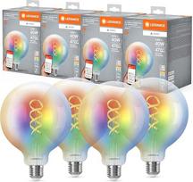 LEDVANCE SMART+ MATTER LED lemputė, suderinama su "Google", "Alexa", "Apple", baltas stiklas, 4,8 W, 470 lm, E27, spalvota ir balta šviesa, valdymas programėle arba balsu, iki 15 000 valandų veikimo trukmė, 4 vnt.