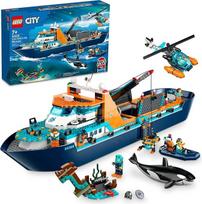 LEGO City Arctic Explorer Ship 60368 konstravimo žaislų rinkinys, linksma žaislų dovana 7 metų berniukams ir mergaitėms, su plaukiojančia valtimi, sraigtasparniu, pripučiama valtimi, ROV povandeniniu laivu
