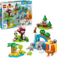 LEGO DUPLO 3in1 laukinių gyvūnų šeimos - mažylių mokymosi žaislas 2+ metų mergaitėms ir berniukams, įskaitant vėžlio, tigro, dramblio, elnio ir pandos figūrėles su konstruojamomis buveinėmis - 10446