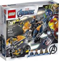 LEGO Marvel Avengers sunkvežimio nuvažiavimas 76143 Kapitono Amerikos ir Hawkeye superherojų veiksmai, šaunios minifigūrėlės ir transporto priemonės, naujas 2020 m. (477 dalių)