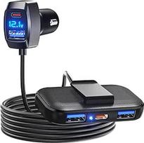 LENCENT 5 USB jungčių automobilinis įkroviklis, cigarečių žiebtuvėlio maitinimo adapteris 31 W (maks.), 3 USB-A ir 2 C tipo jungtys priekinės ir galinės sėdynės keleiviui su 1,5 m ilgio prailginimo kabeliu