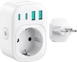LENCENT kelioninis kištukų adapteris „Brazil 5-in-1“ tipo N adapteris | Skirtas Brazilijos rozetėms, adapteris iš Europos į Pietų Afriką ir Braziliją su 2 USB-C ir 2 USB-A prievadais, maks. 2500 W
