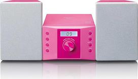 Lenco MC-013PK Stereo System - Compact System for Children - Radio CD Player - LCD Display - AUX Input - 2 x 2 Watt RMS - with Stickers - Pink