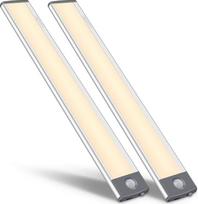 LEPOTEC LED judesio jutiklio spintelių apšvietimas, apšvietimas po stalviršiu ir spintelėse, belaidžiai USB įkraunami virtuvės naktiniai žibintai, 54 LED baterijomis maitinami žibintai, spintelėms ir spintoms, 2 vnt. rinkinys (šilta balta)