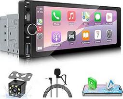 LEXXSON 6,86 colių 1 DIN automobilinis radijas su belaidžiu "CarPlay" ir "Android Car", "Bluetooth 5.0" MP5 grotuvas su IPS jutikliniu ekranu, atbulinės eigos kameros įvestis, FM/AM radijas, USB-C greitasis įkrovimas ir vairas